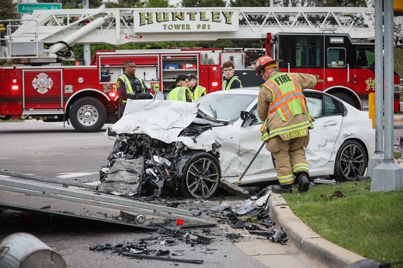 Emergency crews were called at about 2:48 p.m. on Wednesday, April 30, 2025, to the intersection of West Algonquin Road and Square Barn Road, in Algonquin, for a three-vehicle collision.