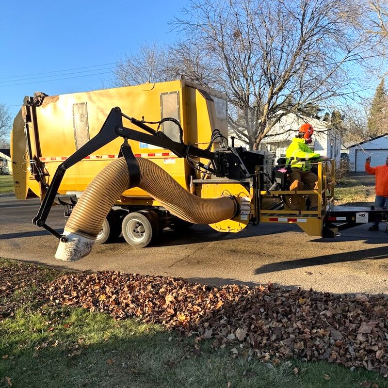 Oregon's public works department has rented a leaf vacuum and will come and suck up leaves next week, provided they are raked to the curb. The city is in the process of having their own leaf vacuum built that can be used in 2026.