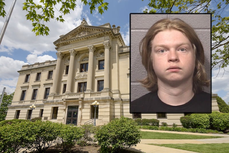 Michael B. Erickson, 19, a Northern Illinois University student from Batavia, was arrested on June 2, 2025, and charged with using artificial intelligence to create materials depicting child sexual abuse to sell online, according to DeKalb County court records. (Inset photo provided by DeKalb County jail)