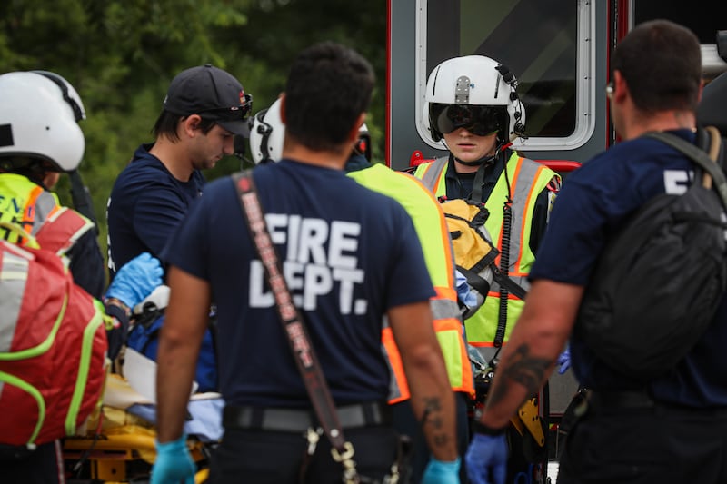 A child was airlifted in critical condition Saturday, Aug. 30, 2025, after being run over by a lawn mower.
