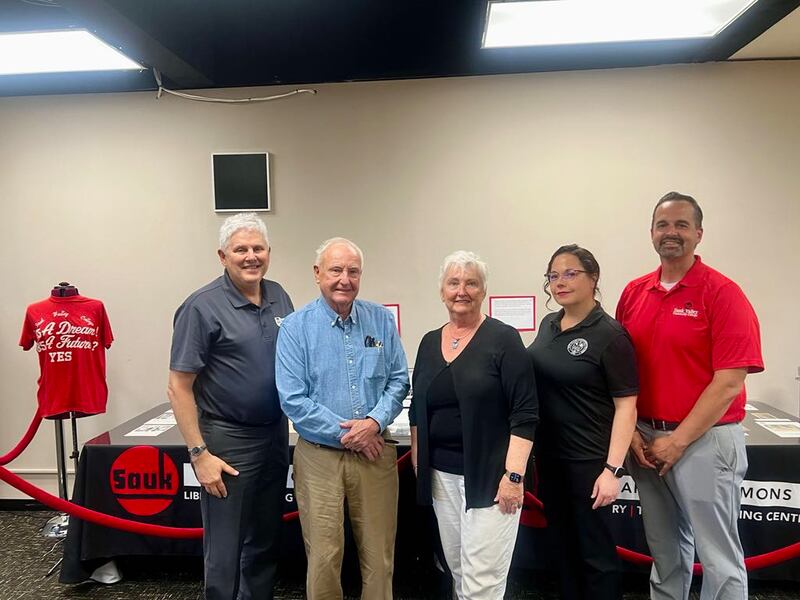 Dixon's Sauk Valley Community College celebrated its 60th anniversary in 2025. Pictured from left to right: SVCC President Dr. David Hellmich, founding board member Pete Dillon and his wife Roberta Dillon, Vice President of Advancement Lori Cortez, and Vice President of Academics and Student Services Jon Mandrell