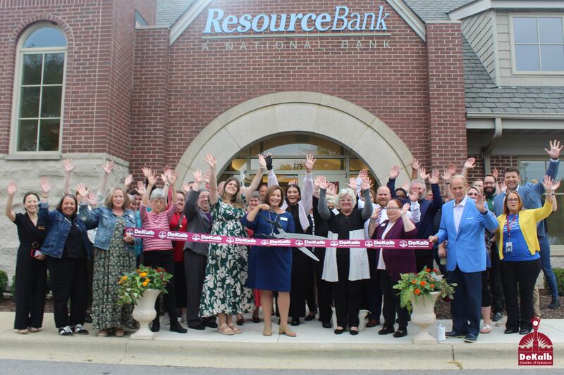 The DeKalb Chamber of Commerce celebrating Resource Bank's Annie Glidden Road branch's 25th anniversary