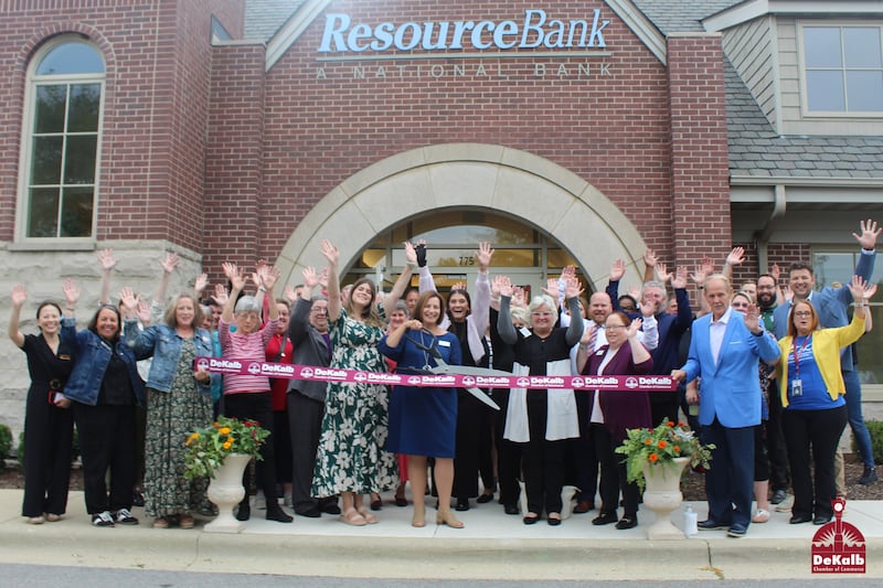 The DeKalb Chamber of Commerce celebrating Resource Bank's Annie Glidden Road branch's 25th anniversary