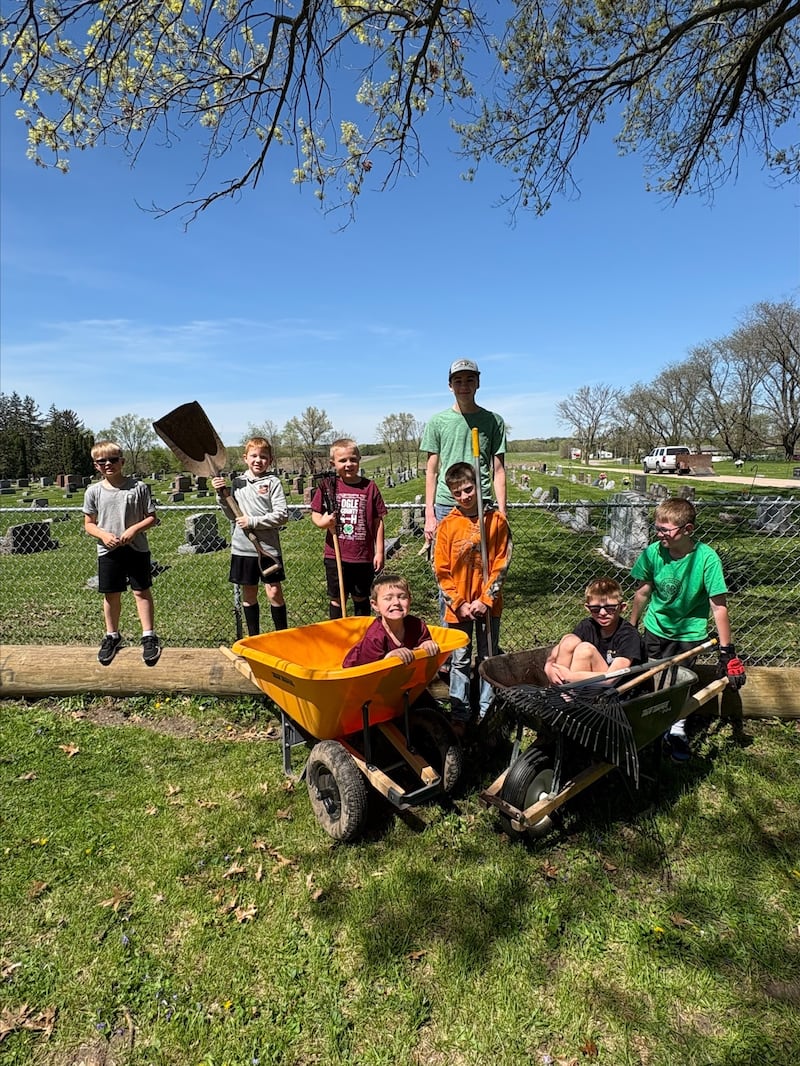 On Saturday, April 25, By-Y Badgers 4-H club participated in National Day of Service. Members performed spring cleanup at Byron Township Cemetery in Byron.