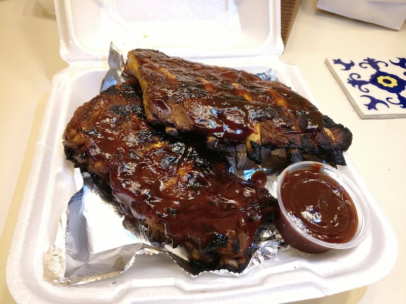 A full rack of the barbecue back ribs at Harner's Bakery & Restaurant in North Aurora.