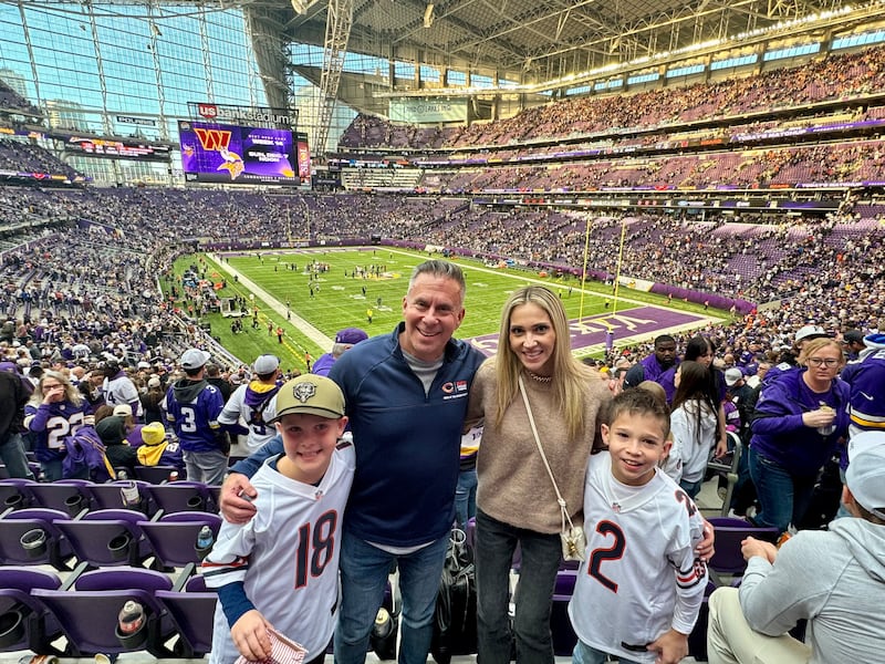 Marc Silverman (second from left) and family at US Bank Stadium in Minneapolis to watch the Chicago Bears face the Minnesota Vikings in Week 12