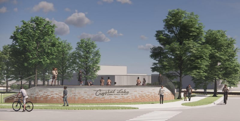 A rendering of the theater-in-the-round structure at Crystal Lake's Depot Park.