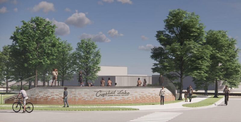 A rendering of the theater-in-the-round structure at Crystal Lake's Depot Park.