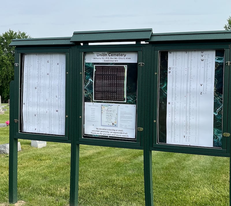 Union Cemetery's newly installed cemetery directory