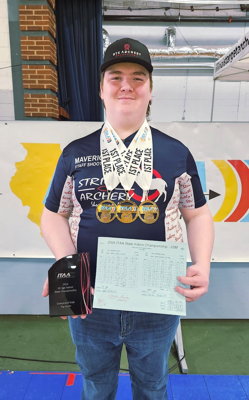 Maverick Lewis, a junior at Joliet Central, brought home three state championships from the 2026 Illinois Target Archery Association's State Indoor Championships.