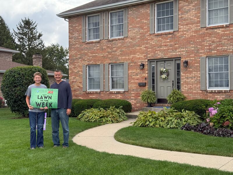 The Rochelle Chamber of Commerce recently presented its Lawn of the Week award for the week of Sept. 24, 2025 to Noah and Raegan Carmichael.