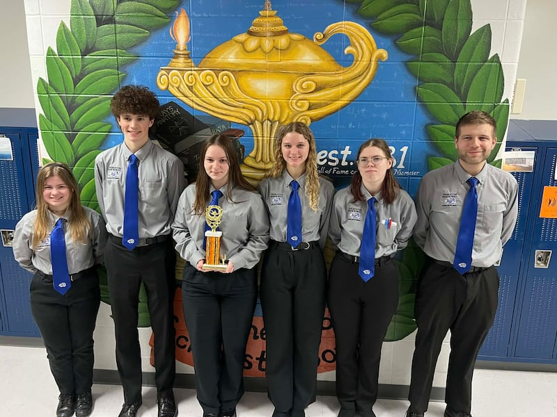Princeton High School’s varsity scholastic bowl team poses after placing third at the Winnebago Invitational on Thursday, Jan. 31, 2026.