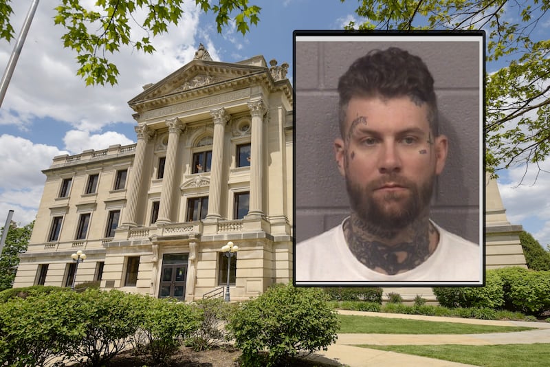 Samuel Miller, 32, of Oswego, was charged on Dec. 10, 2025, in DeKalb County with home invasion, aggravated domestic battery, and criminal trespass to residence. (Inset photo provided by DeKalb County Jail)