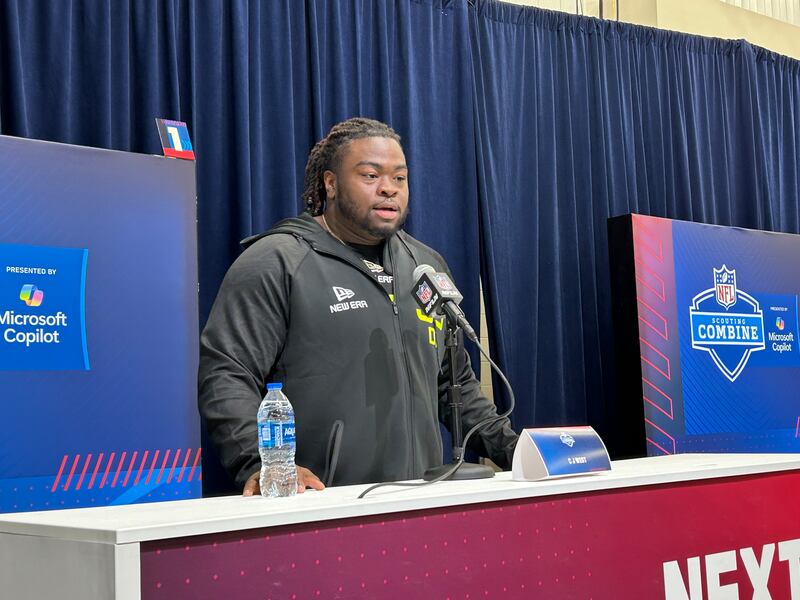 Nazareth alumnus and Indiana defensive tackle CJ West speaks with reporters at the NFL Combine in Indianapolis on Wednesday.