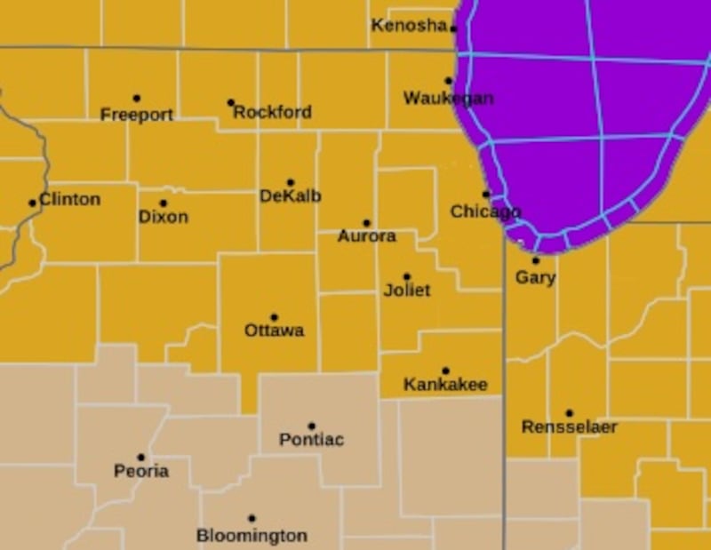 The National Weather Service has issued an high winds warning for northern Illinois and northwestern Indiana until 4 p.m. Friday, March 13.