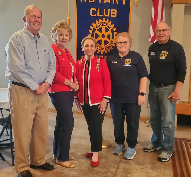 Rotary Club of Princeton grant committee member Michael Stutzke (from left), Princeton-Illinois Chapter of the Daughters of the American Revolution members Sue Stutzke, Nancy Gartner, Princeton Lions Club members Lynne Weber and Scott Smith