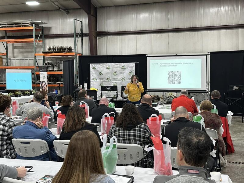 Katie Pratt, Lee County Ag in the Classroom coordinator, kicks things off at the 2025 Cultivating Connections in Agriculture workshop held Feb. 28, 2025.