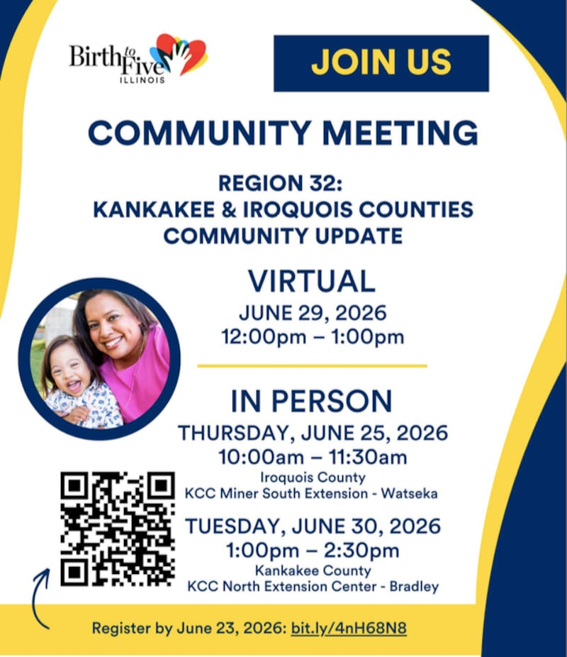 Birth to Five Illinois Region 32 will be hosting three meetings this month to provide community updates. A virtual meeting will take place June 29 and in-person meetings will be held June 25 and 30.