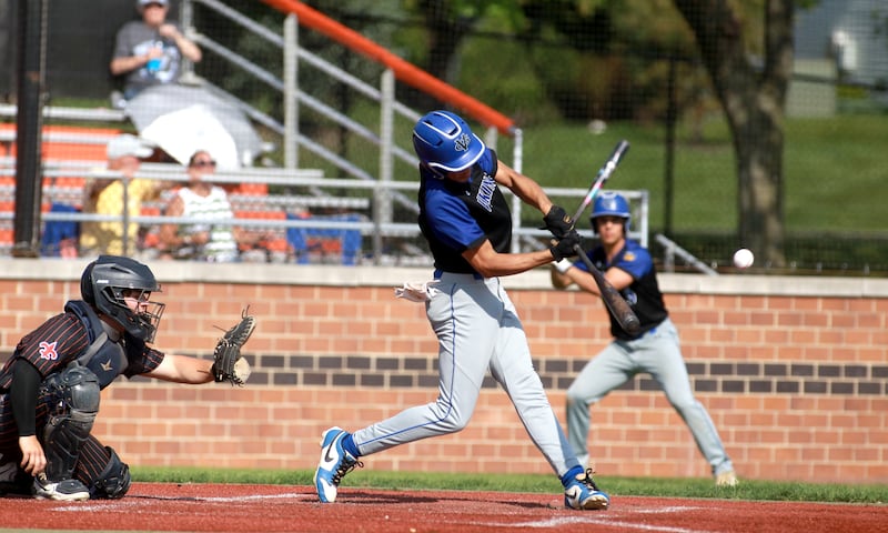 Geneva's Mason Bruesch bats during a game against St. Charles East on Tuesday, May 13, 2024 in St. Charles.