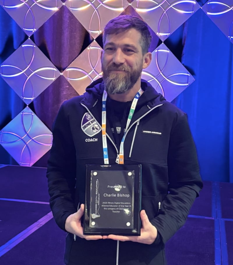 Dixon High School teacher Charlie Bishop has been named the 2025 Illinois Digital Educators Alliance Educator of the Year at IDEACon.