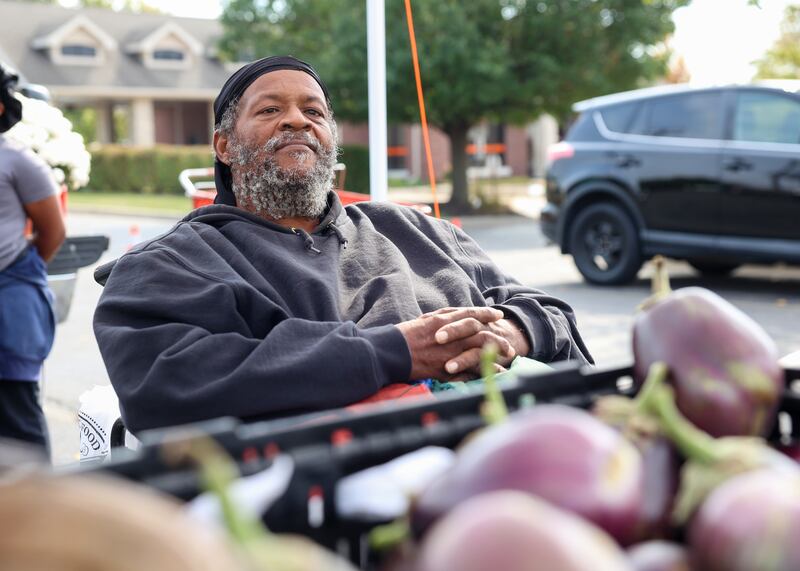 Pembroke produce farmer John Thurman poses for a photo at the Kankakee Farmers' Market at his stand on Saturday, Oct. 18, 2025. Thurman was a vendor at the first Kankakee market 27 years ago and will return for the final market on Saturday, Oct. 25, 2025.