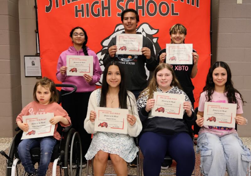 (From left) Peyton Higginbotham, Briana Chavez, Natalie Pouk and Angelina Mainor (back, from left) Julie Chaudhari, Lucas Gutierrez and Lillyana Trammel were honored as April 2025 students of the month at Streator High School. Not pictured are Marisa Tamez, Charleigh Jo Yedinak and Klay Schaffner