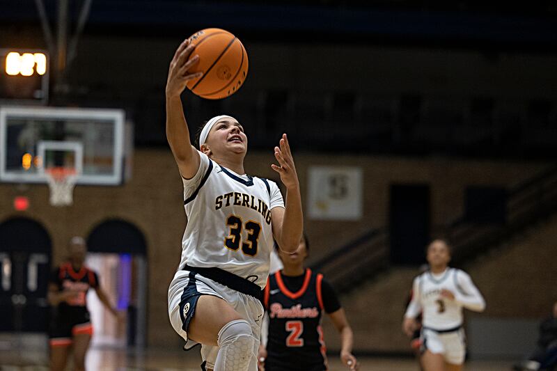 Sterling’s Joslynn James lays it in against UT Thursday, Feb. 6, 2025, at Sterling High School.