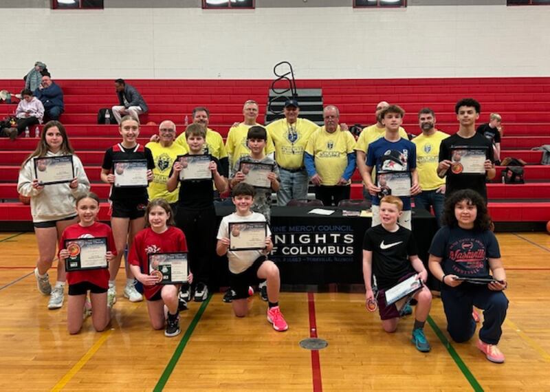Yorkville God’s Divine Mercy Council #14463 2026 Free Throw Competition winners with the Knights.