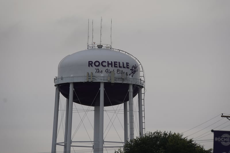 The City of Rochelle's water tower located near the Illinois Route 251 overpass.
