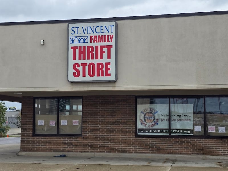 The former St. Vincent de Paul thrift store in Joliet is seen on Sunday, Oct. 19, 2025, in Joliet.