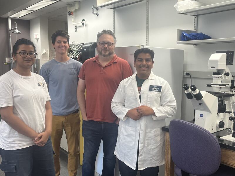 Anthony Mekhael (right), a senior at Plainfield East High School, is pictured in the laboratory at the University of Illinois College of Medicine at Chicago. He took part in Dr. Daniel Shaye’s 2024 summer research program, supported by a Horizon Grant he received from the District 202 Foundation for Excellence.