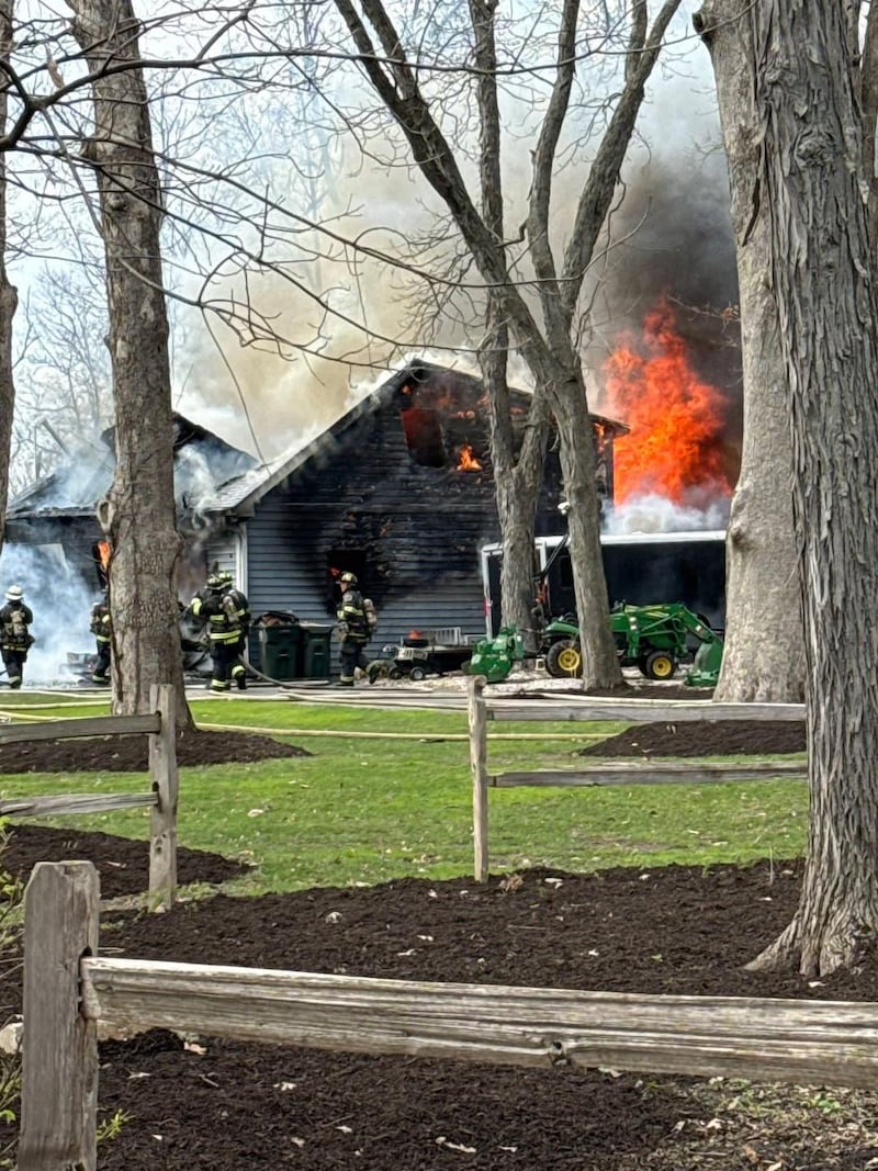 No one was injured in a fire that destroyed an Oswego Township garage on April 12, 2026.