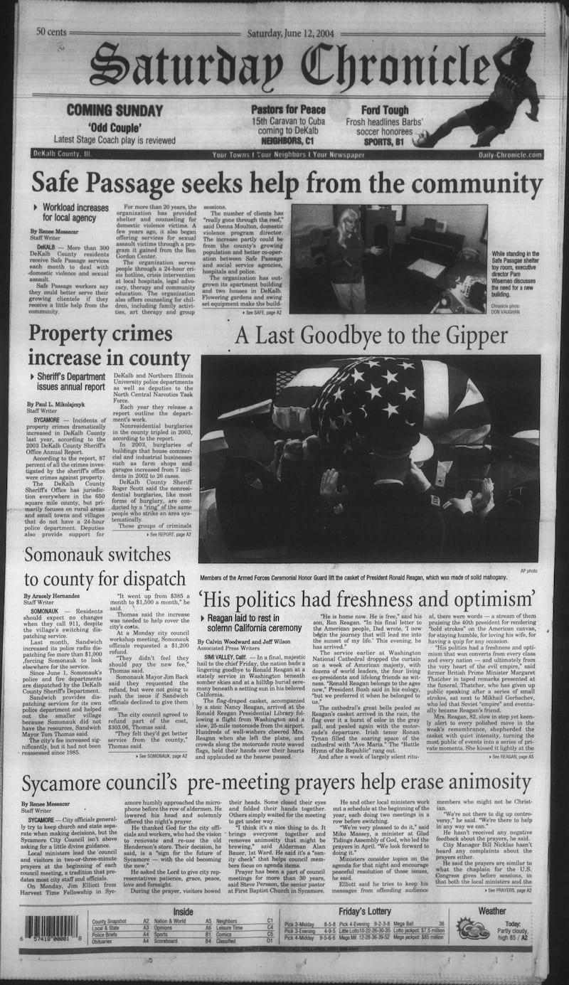The cover of the Daily Chronicle for June 12, 2004