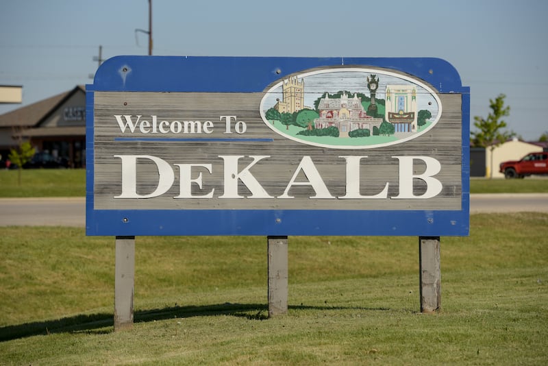 Welcome to the City of DeKalb sign along Route 38 in DeKalb, IL