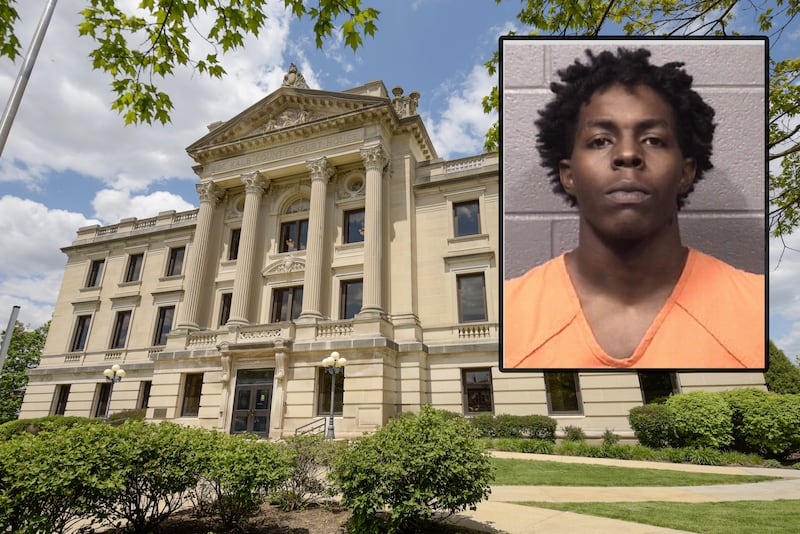 Edrick T. Revell Jr., 19, of DeKalb, was charged on Monday, Sept. 15, 2025, in connection to a Sunday, Sept. 14, 2025, attack on a woman and her pet cat, court records show. (Inset photo provided by DeKalb County Jail)