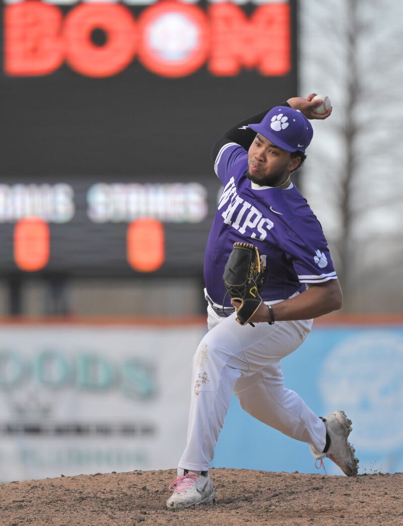 Hampshire’s Wilson Wemhoff pitches against Schaumburg in a baseball game in Schaumburg on March 28, 2025.