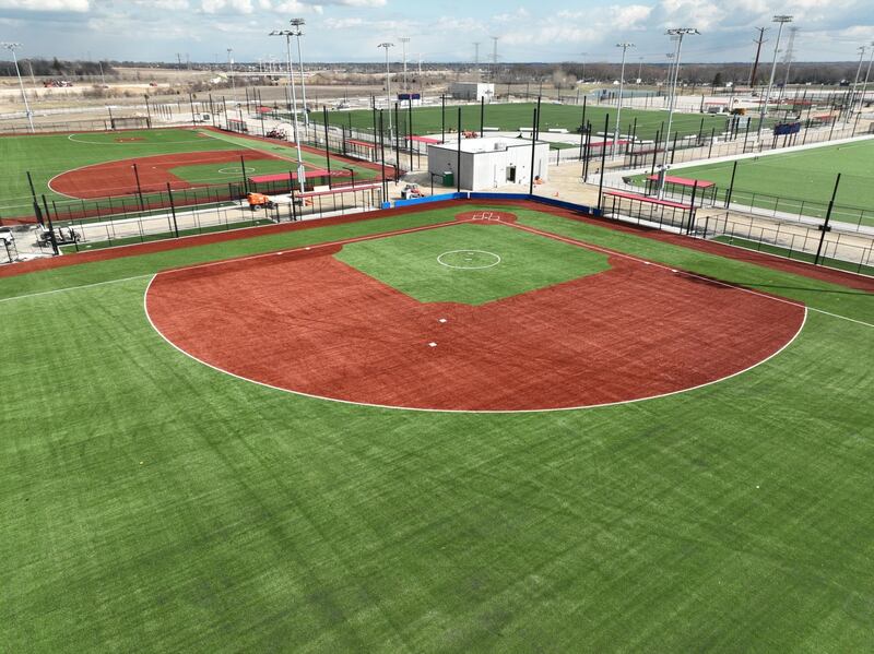 In addition to the 1.5 million square feet of playing fields – which will be made with artificial turf to improve drainage and make playing easier after inclement weather – the Wintrust New Lenox Crossroads Sports Complex of New Lenox will also include a welcome center, a beer garden with a restaurant, two concession stands, a playground, and 10 batting cages when it opens in June.