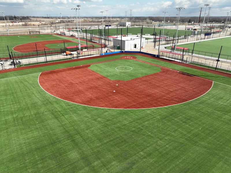 In addition to the 1.5 million square feet of playing fields – which will be made with artificial turf to improve drainage and make playing easier after inclement weather – the Wintrust New Lenox Crossroads Sports Complex of New Lenox will also include a welcome center, a beer garden with a restaurant, two concession stands, a playground, and 10 batting cages when it opens in June.