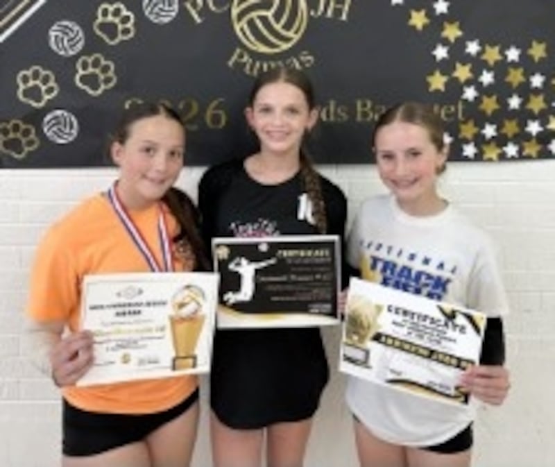 Award winners for the Putnam County 8th grade volleyball team were Lillian Bouxsen (Most Improved Server), Savannah Grasser (Most Improved Attacker) and Anni Judd (Most Improved Passer).