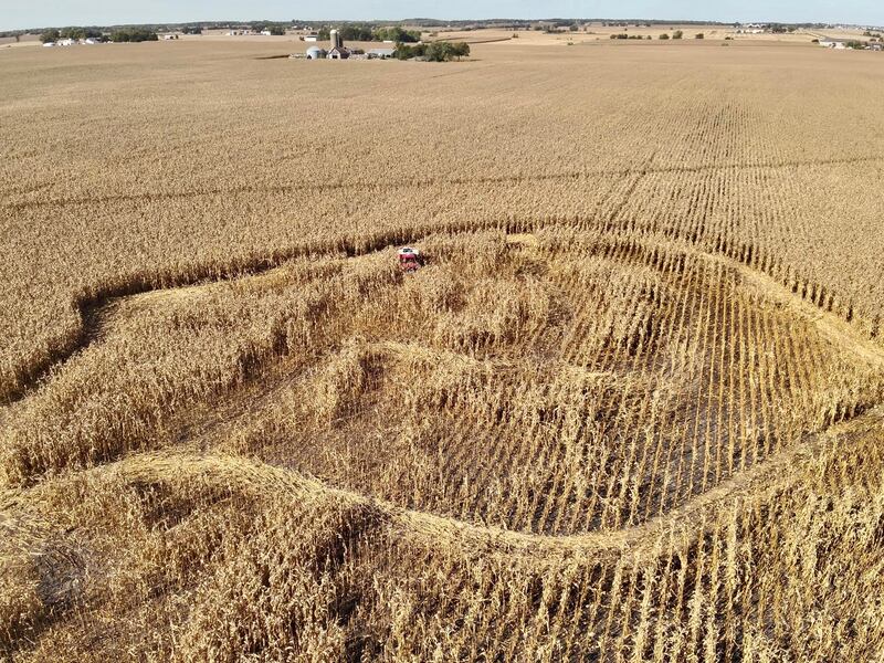 A drone operated by the Yorkville Police Department surveys the five-acre damage of a fire in a corn field along Route 47 and Caton Farm Road in Yorkville that was extinguished by the Bristol-Kendall Fire Protection District.