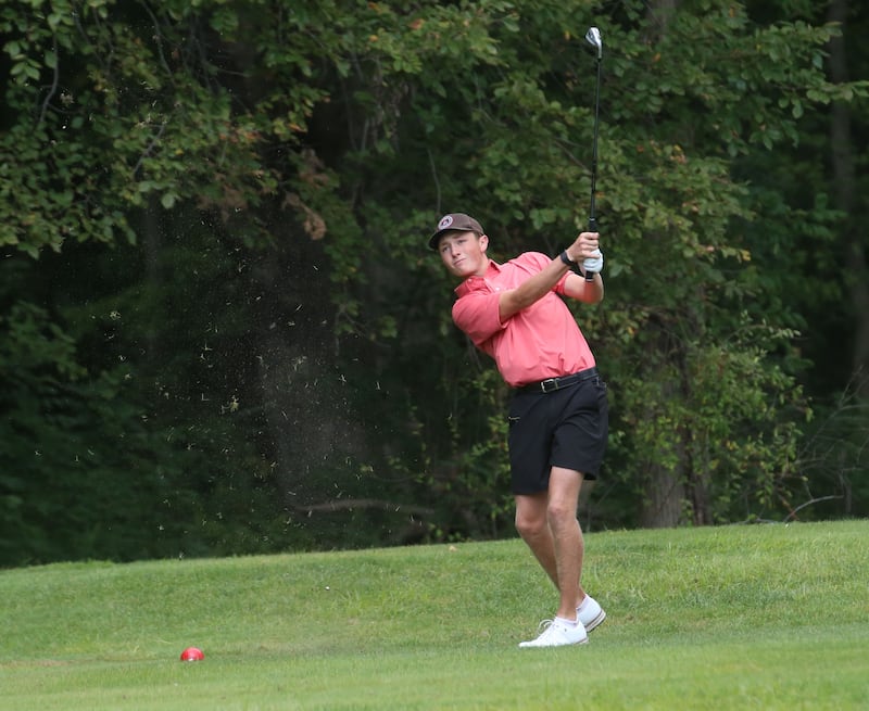 Ottawa's Bryer Harris, hits toward the third hole during the Streator Bulldog Invitational on Monday, Aug. 25, 2025 at Eastwood Golf Course in Streator.