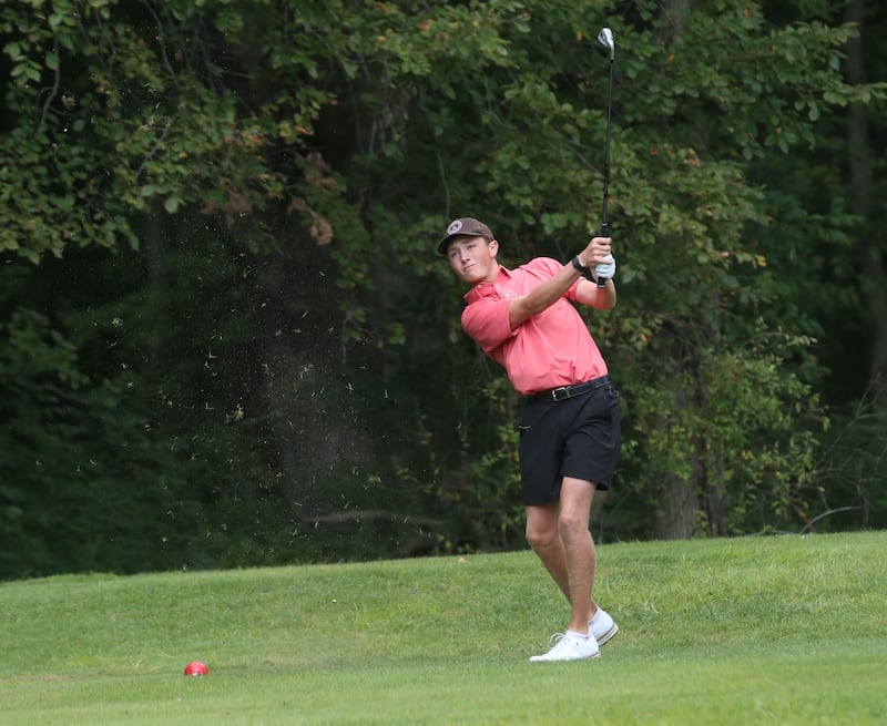 Ottawa's Bryer Harris, hits toward the third hole during the Streator Bulldog Invitational on Monday, Aug. 25, 2025 at Eastwood Golf Course in Streator.