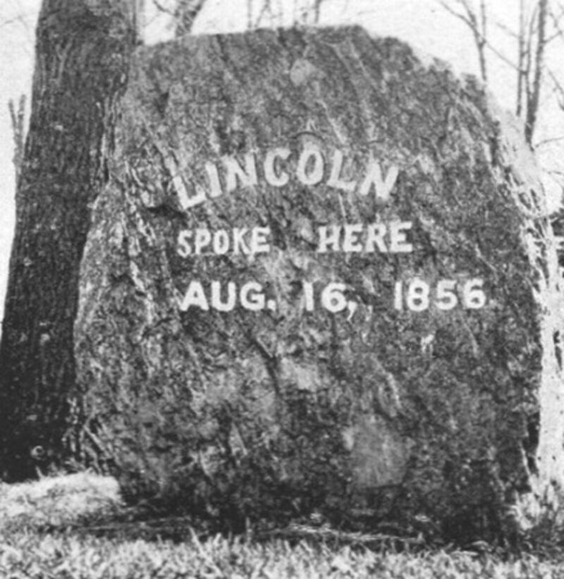 This stone marks the location where Abraham Lincoln spoke in Oregon on Aug. 16, 1856.