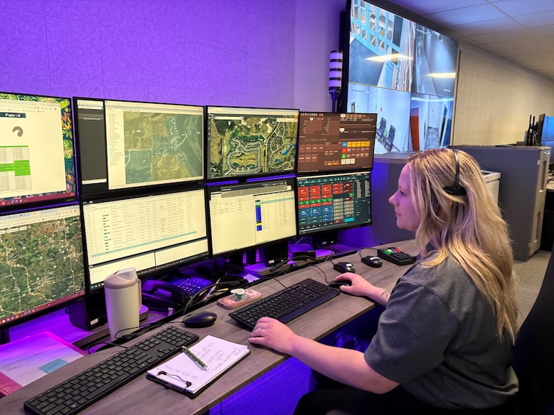 SEECOM dispatcher Natalie Pergler works in the dispatch center in Crystal Lake, Monday, April 20, 2026.