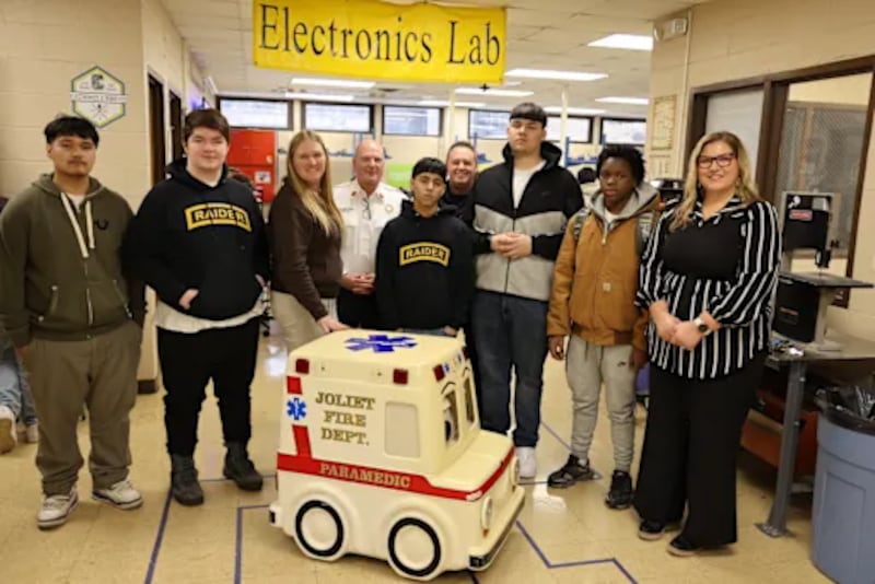Joliet Central High School electronics students recently completed a months-long restoration project of Andy the Ambulance, mascot of the Joliet Fire Department’s safety education program.