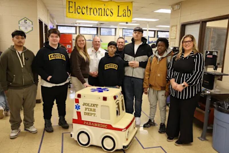 Joliet Central High School electronics students recently completed a months-long restoration project of Andy the Ambulance, mascot of the Joliet Fire Department’s safety education program.