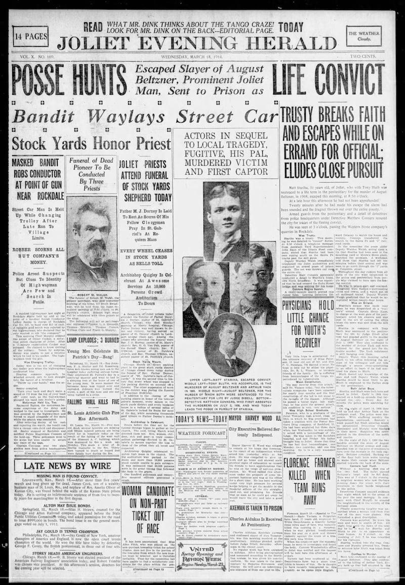 The cover of the Joliet Evening Herald for March 18, 1914