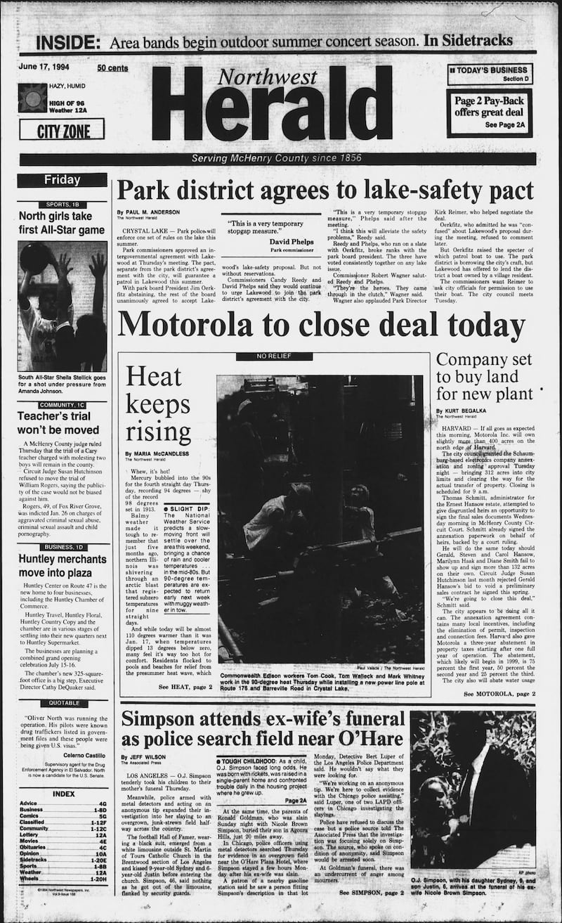 The cover of the Northwest Herald for June 17, 1994