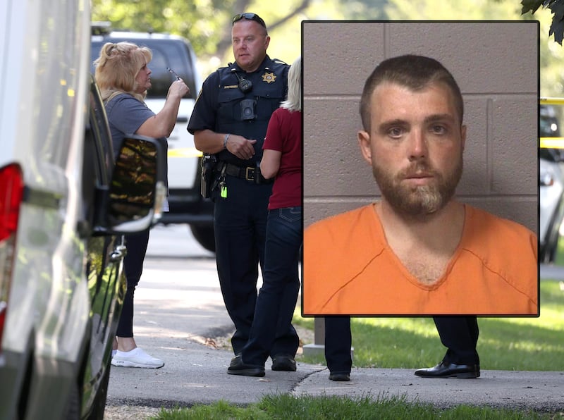 Kevin A. Schmidt was charged Tuesday with first-degree murder in the killing of his parents, Holly S. Schmidt, 59, and Gary A. Schmidt, 60, the DeKalb County Sheriff’s Office announced Tuesday, Sept. 30, 2025. (Inset photo provided by DeKalb County Sheriff's Office)