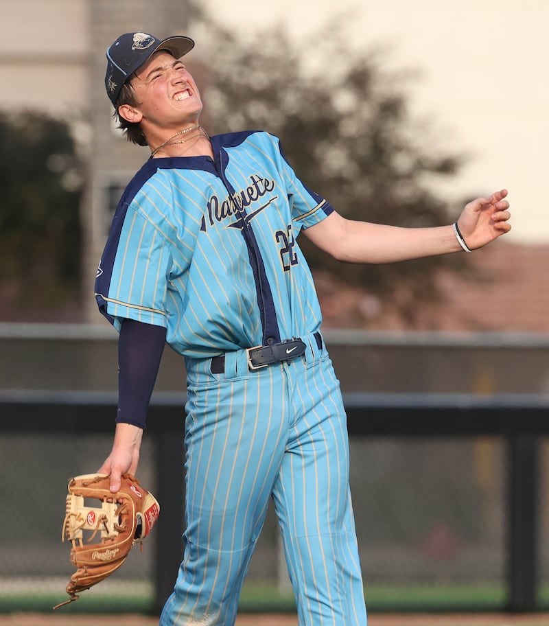 Marquette's Griffin Dobberstein throws his glove in celebration after the last out Monday, June 2, 2025, in their Class 1A supersectional win over Fulton at Northern Illinois University in DeKalb.